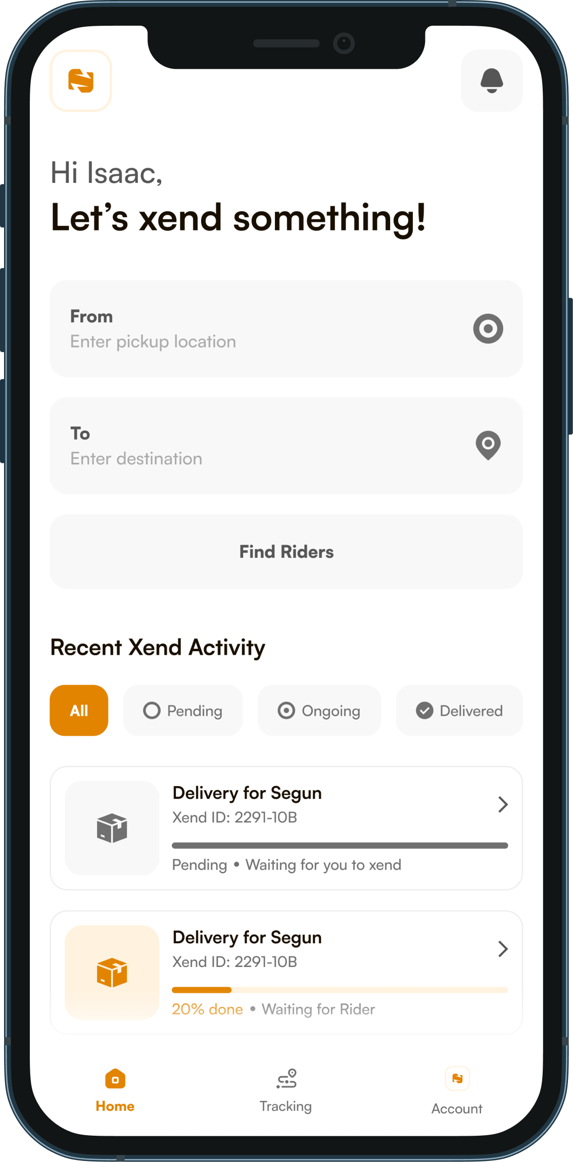 Swiftxend app on iPhone
